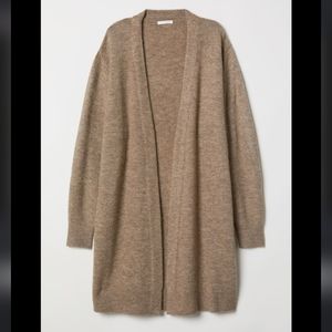 H&M Long Cardigan Beige Melange Large